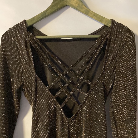 Fiestar Open Back Black and Gold Glitter Dress Size Medium - Picture 6 of 16